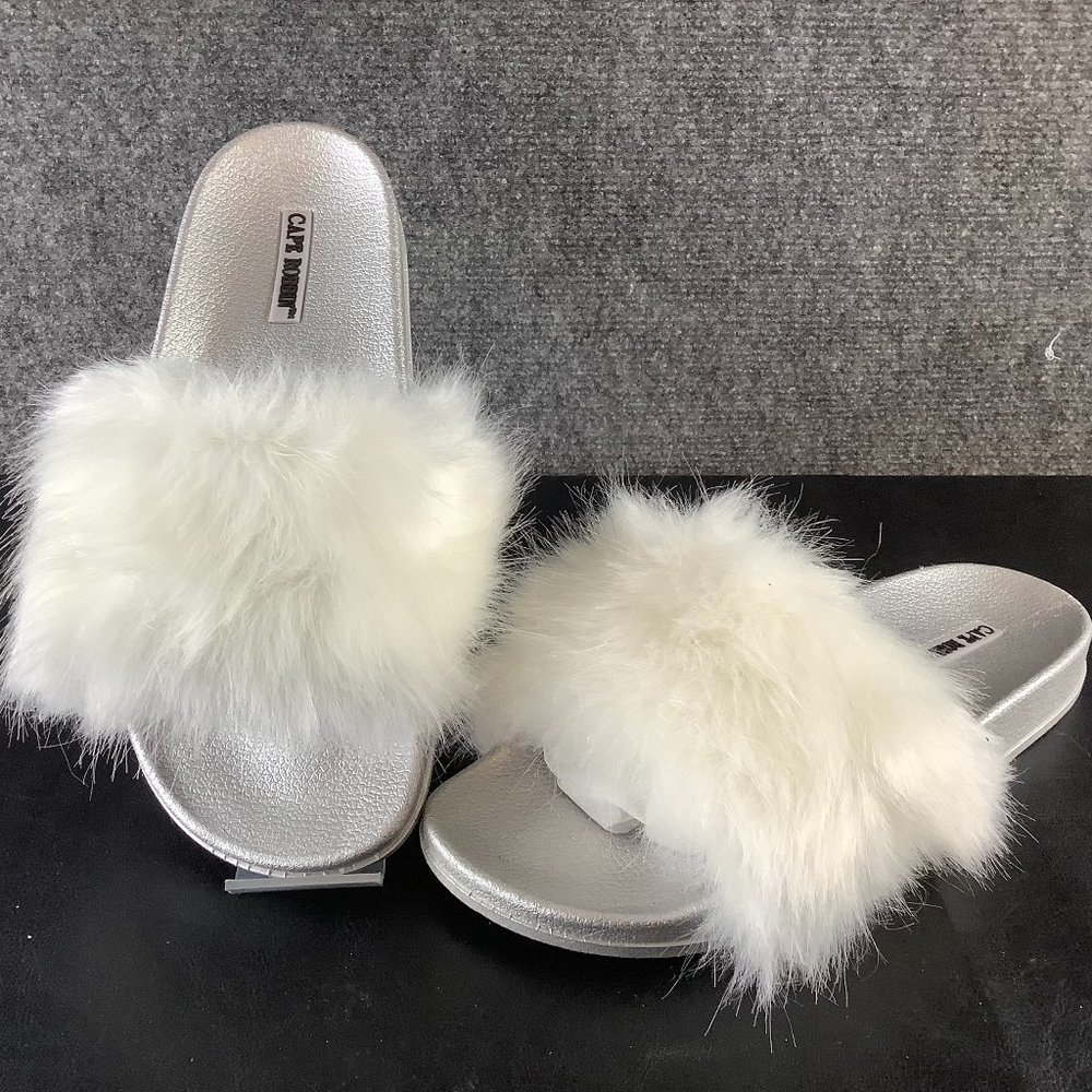 CAPE ROBBIN MOIRA - 5 WOMEN'S FUR TOP SLIDE ON SANDALS / SLIPPERS